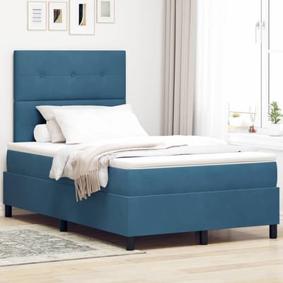 vidaXL - LED - Box - Spring - Bed - Donkerblauw - 120 - x - 190 - cm - Fluweel