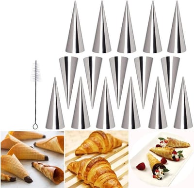 16-delige RVS Bakvormen voor Croissants, Taarten en IJs - Spiralen en Hoorns voor Puff Pastry en Cannoli