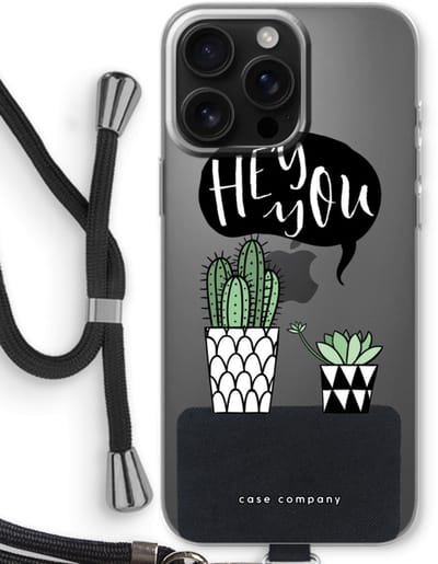 Case Company® - Hoesje met koord geschikt voor iPhone 16 Pro Max hoesje met Koord - Hey you cactus - Telefoonhoesje met Zwart Koord - Bescherming aan alle Kanten en Over de Schermrand