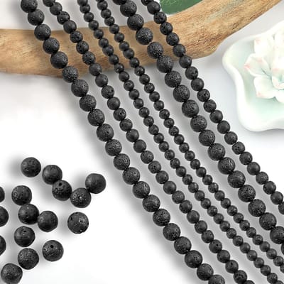 Natuurlijke Zwarte Lava Steentjes - 420 Stuks voor Armbanden en Kettingen - DIY Sieraden Creaties met Gaten (4mm, 6mm, 8mm)