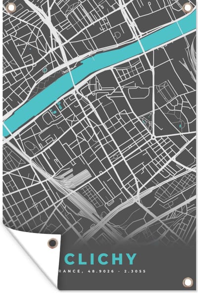 Muurdecoratie Kaart - Stadskaart - Plattegrond - Frankrijk - Clichy - 120x180 cm - Tuinposter - Tuindoek