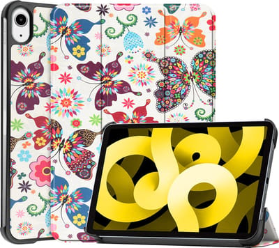 Hoes - Geschikt voor Apple iPad Air 5 (2022) - 10.9 inch - 5e Generatie - M1 - Dun & Stevig - Trifold Bookcase - Hard Cover - Hardcover Book Case - Tablet Hoesje - Vlinders