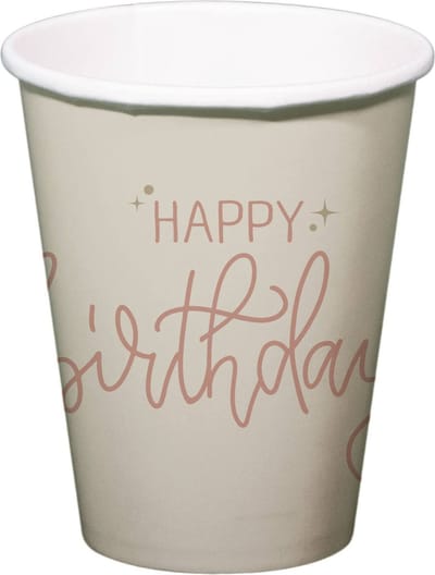 Folat - Bekers (papier) -Crème rose happy birthday - 8 stuks