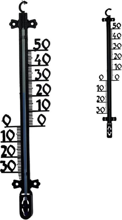 Buitenthermometers - 2x stuks - voor tuin / buiten - 25 cm en 65 cm - zwart - buitenthermometers / temperatuurmeters