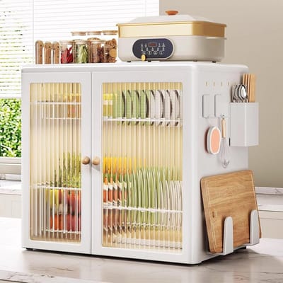 Afdruiprek met Kast - Droogrek Keuken - Keuken Organiseren - Met Kastdeuren - 50x33x48cm - Wit