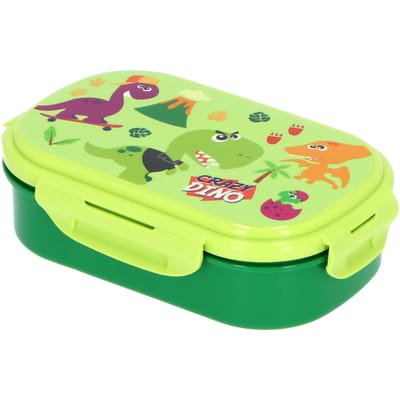 Crazy Dino broodtrommel/lunchbox voor kinderen - groen - kunststof - 21 x 14 cm