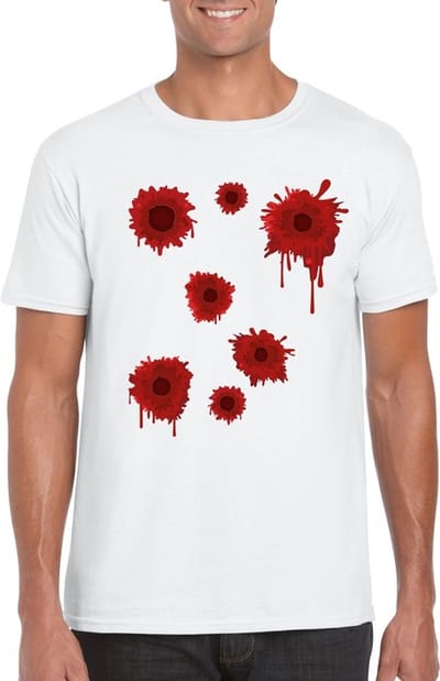 Schotwonden t-shirt wit heren voor Halloween of gangster outfit S