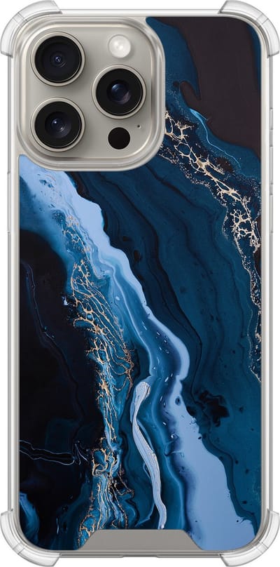 Shockproof hoesje - Geschikt voor iPhone 15 Pro Max - Marmer lagoon blauw - Extra sterke case - TPU/polycarbonaat - Marmer - Blauw, Transparant