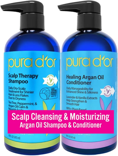 PURA D'OR Scalp Therapy Shampoo & Conditioner Set – Tegen Droge & Jeukende Hoofdhuid – Met Tea Tree, Pepermunt, Arganolie & Biotine – Hydraterend & Verzorgend – 2 x 473 ml – Voor Mannen & Vrouwen