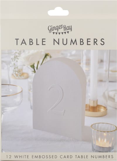 Ginger Ray - Ginger Ray - Witte embossed tafelnummer kaarten - 12 stuks