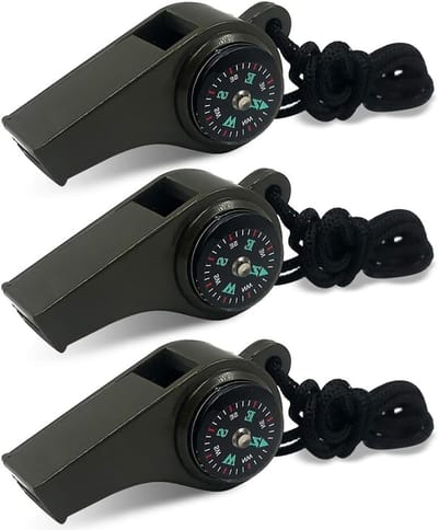 3-in-1 Kompas met Fluitje en Thermometer - Mini Pocket Kompas voor Outdoor Activiteiten, Wandelen, Kamperen en Bergbeklimmen - Lichtgewicht en Handig voor Noodsituaties