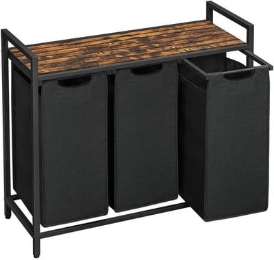 Jurrys Badkamerkast - Wasmand - Badkamermeubel - Stijlvol - Ruimtebesparend - Industrieel - Mdf - Staal - 92.5x33x72cm - Zwart