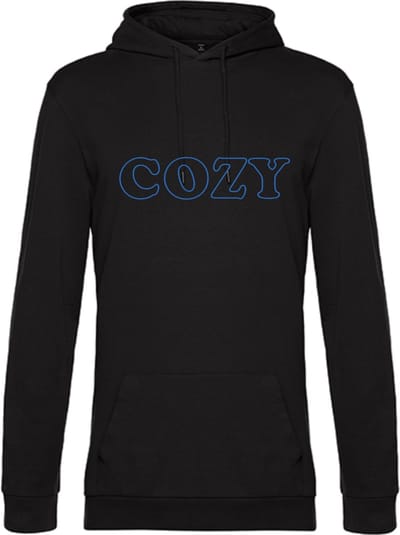Hoodie - neon blauw tekst COZY - ruimzittend - Large