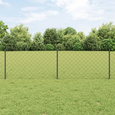 vidaXL - gaashek - met - palen - 25 - x - 0,6 - m - PVC-Coated - Staal - Grijs - Mesh