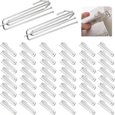 Gordijnhaken (set van 50) – Metalen gordijnhaken (roestvrij staal) – Haken met 4 pootjes voor huishoudelijk gebruik – Geschikt voor gordijnen, ringen en rails – 7 x 2,2 x 2 cm