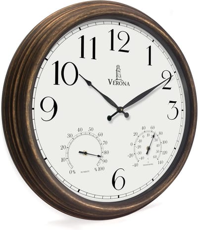 Grote waterdichte buitenklok met thermometer 60 cm - Weerbestendig en gemakkelijk af te lezen wandklok voor binnen en buiten