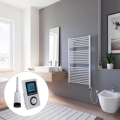 Schulte TURBO - elektrische designradiator - 60x113 cm - wit - handdoekdroger - digitale remote aansluiting rechts - 300 Watt