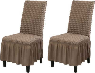 Daity Eetkamerstoelhoezen - stretch - wasbaar - set van 2 - afneembare hoezen - keukenstoelbeschermers met rok (lichtbruin - 2-pack)