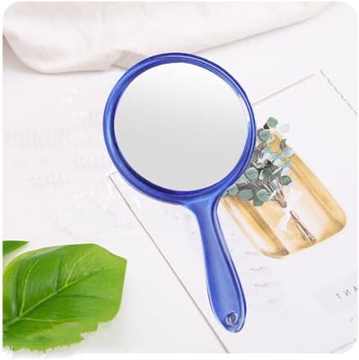 Kleine Dubbelzijdige Handspiegel met Handvat, Draagbare Cosmeticaspiegel voor Dagelijks Gebruik, Ideaal voor Make-up en Gezichtsverzorging, Blauw