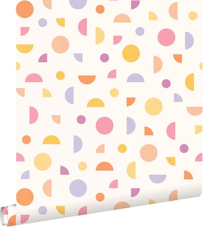 ESTAhome behang grafisch motief wit, paars, roze en geel - 50 x 900 cm - 131986