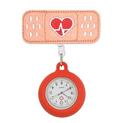 Verpleegster horloge, zuster horloge, intrekbaar, rood