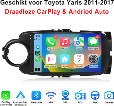 JUNSUN Autoradio - Geschikt voor Toyota Yaris 2011-2017, - Android 13 - 2+64 GB - Apple Carplay & Android Auto - GPS Navi & SWC & Bluetooth & Wifi & KAM