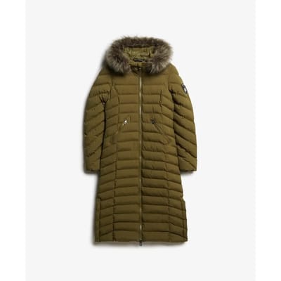 Superdry - Lange Fuji-jas met capuchon van imitatiebont - Dames - Gewatteerde jassen