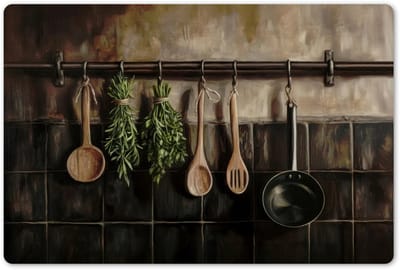 Placemats 45x30 cm - Placemat kunststof - 1 stuk - Keukengerei - Rustiek - Tegels - Kruiden - Borden onderleggers - Decoratie voor op tafel - Keuken tafeldecoratie accessoires - Vinyl onderlegger - Tafelversiering