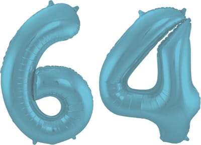 Folieballon 64 jaar metallic pastel blauw mat 86cm