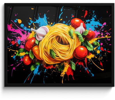 Poster in lijst - Fotolijst 70x50 cm - Posters - Spaghetti - Graffiti - Verf - Kleurrijk - Eten - Modern - Posterlijst zwart - Decoratie - Wanddecoratie woonkamer - Muurdecoratie slaapkamer