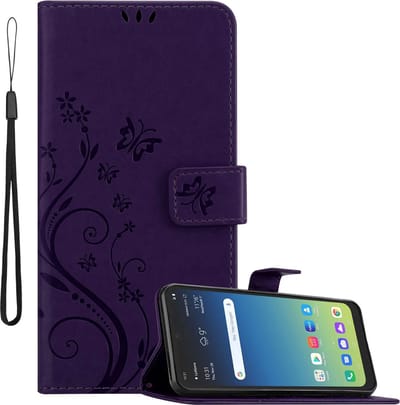 Cadorabo Hoesje geschikt voor LG K40S in BLOEMEN DONKER PAARS - Beschermhoes in bloemmotief met magnetische sluiting, standfunctie en kaartsleuven Book Case Cover Etui