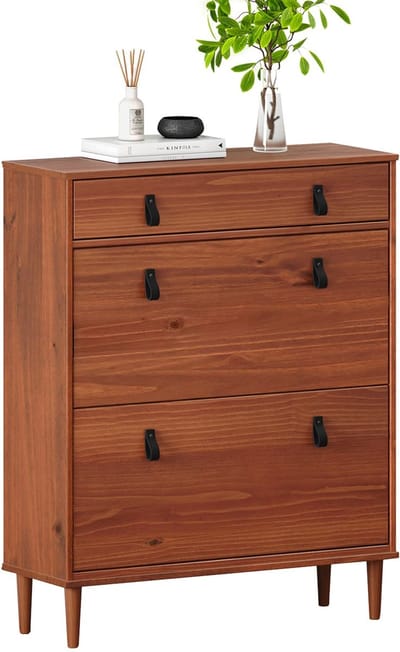 Schoenkast MIKKA met 2 kleppen en 1 lade – kastanjebruin