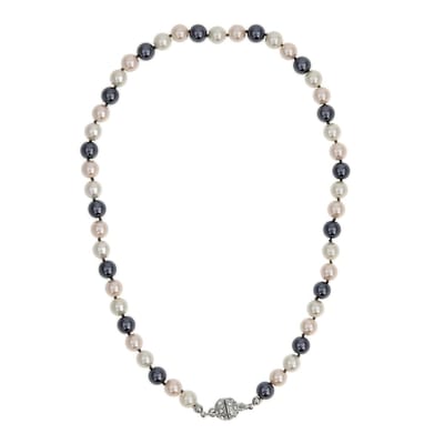 Behave - Handgeknoopte Parelketting - Zwart en Wit - 49 cm - Magneetsluiting met Steentjes