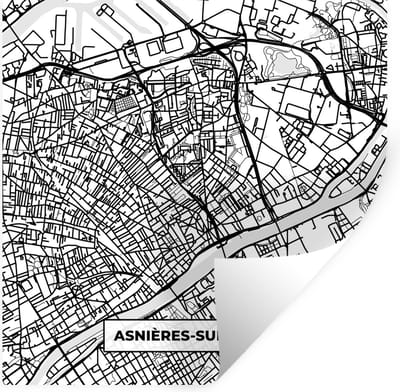 Muurstickers - Sticker Folie - Frankrijk - Asnières-sur-Seine - Kaart - Plattegrond - Stadskaart - Zwart wit - 100x100 cm - Plakfolie - Muurstickers Kinderkamer - Zelfklevend Behang XXL - Zelfklevend behangpapier - Stickerfolie