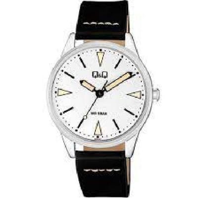 Q&Q Herenhorloge met zwart lederen band model qb90j301y
