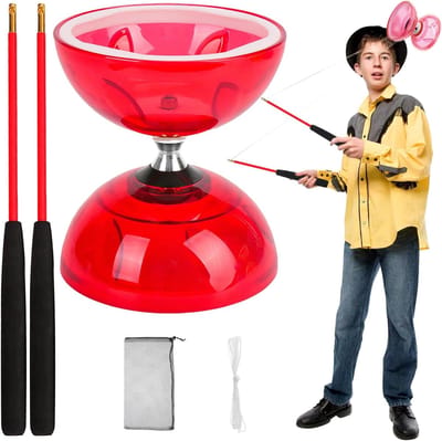 Grote Diabolo Set - Jongleerbal Speelgoed - Buiten Spelen - Zacht Rubber Materiaal - 12 cm Diameter - Rood