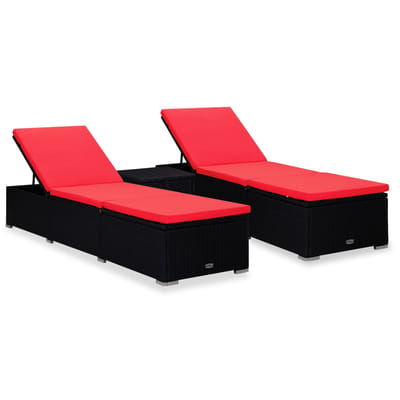 vidaXL - 3-delige - Ligbeddenset - met - theetafel - poly - rattan - zwart