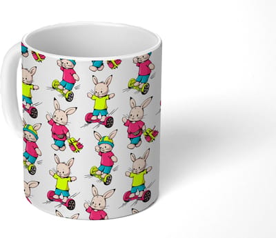 Mok - Koffiemok - School - Konijnen - Dieren - Kinderen - Patronen - Mokken - 350 ML - Beker - Koffiemokken - Theemok