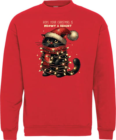 Kersttrui Kat Meowy & Bright | Foute Kersttrui Dames Heren | Kerstcadeau | Kerstpakket | Rood | maat XS