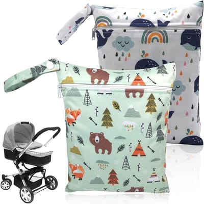 Wasbare luiertas met rits - 2 stuks herbruikbare organizer voor natte en droge luiers, ideaal voor reizen, strand en zwembad, 25x20 cm, klassiek wit