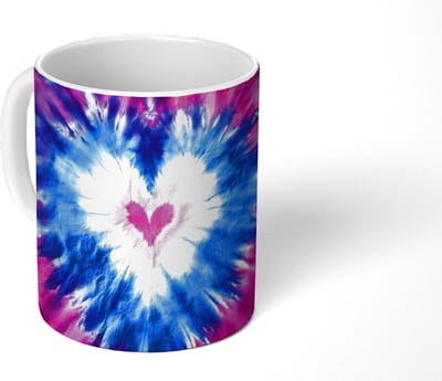 Mok - Koffiemok - Hartvormig - Tie dye - Paars - Mokken - 350 ML - Beker - Koffiemokken - Theemok