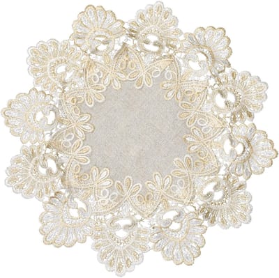 Dailygoods- Tafelkleed Rond 40 cm - Kanten Rand - Geborduurd - Decoratief - Hoogwaardig Linnen - Elegant Design - Tafelmat
