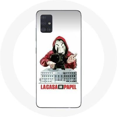 Samsung Galaxy A51 hoesje la casa de papel mask logo witte achtergrond wit