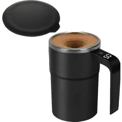 GELLDG Automatische roerbeker van 380 ml - Met temperatuurweergave - Oplaadbare slimme koffiebeker - Met deksel - Geschikt voor koffie, melk en andere dranken - Zwart