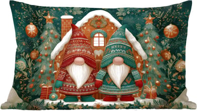 Sierkussens - Kussentjes Woonkamer - 60x40 cm - Kerst - Gnomen - Peperkoekhuisje - Rood - Groen