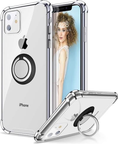 Hoesje Geschikt voor iPhone 12 Pro Max hoesje - Backcover met Zwarte Ringhouder - Verstevigde hoeken - Transparant