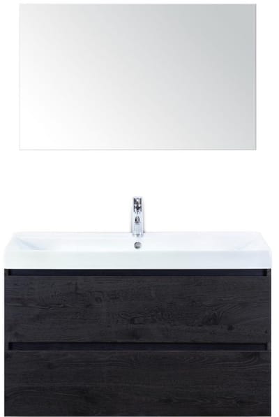 Maxx XL Badmeubelset 100 cm - Black Oak - Wastafel Just 1 Kraangat met Spiegel