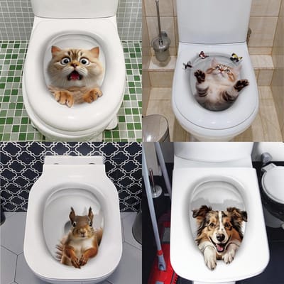 Dailygoods- Toiletzetdeksel Sticker - Set van 4 - Schattige Diermotieven - Wanddecoratie Badkamer - Duurzaam PVC - Herbruikbaar