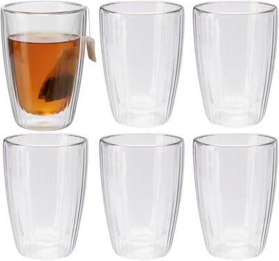 Excellent Houseware dubbelwandige Koffieglazen - 6x - theeglazen - 350 ml - D9 x H12 cm