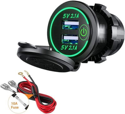 Dubbele USB-oplader, dubbele USB-oplader voor autolader 5 V/4,2 A, met schakelaar voor auto, 12 V/24 V, boten, motoren, vrachtwagens, SUV’s, UTV’s